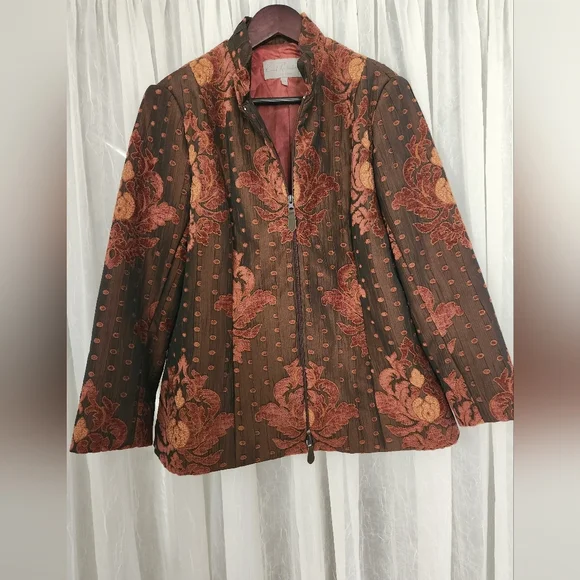 EARL RUTENBERG Floral Embroidered/Brocade Sateen Women's Blazer Jacket Size XL - Picture 4 of 10
